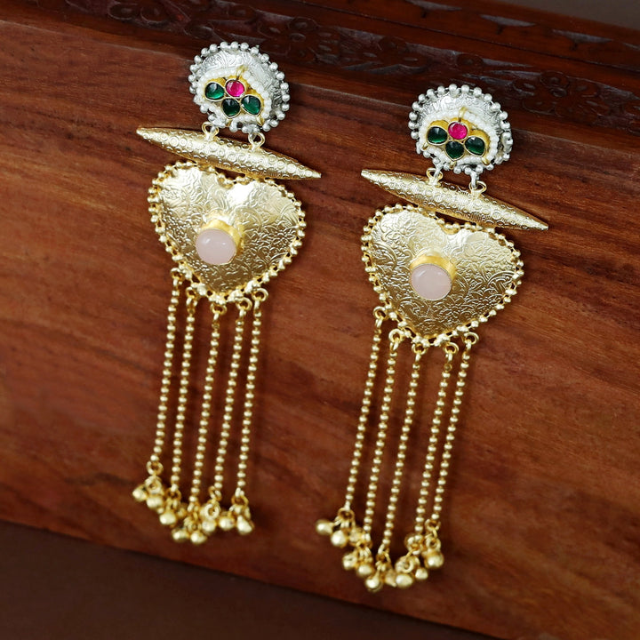 Ishani Dual Tone Heart Ghunguroo Hanging Kashmiri Earring