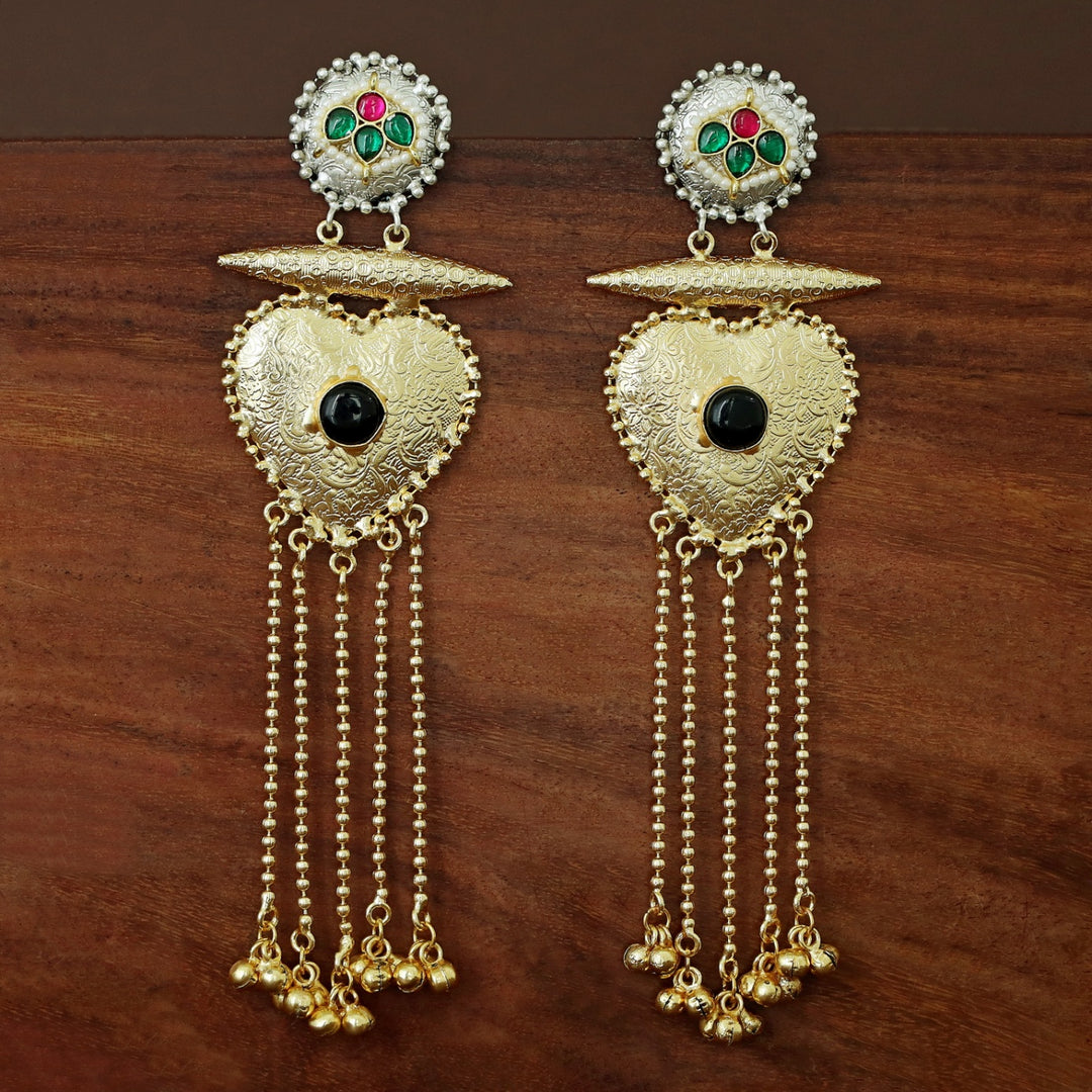 Ishani Dual Tone Heart Ghunguroo Hanging Kashmiri Earring