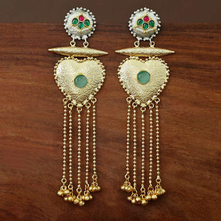 Ishani Dual Tone Heart Ghunguroo Hanging Kashmiri Earring