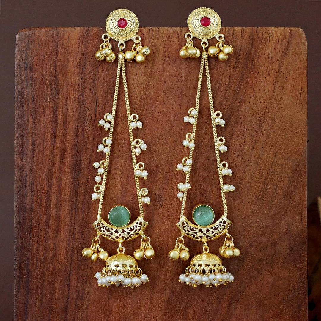 Baisakhi Ghunguroo Pearl Kashmiri Hanging Jhumka