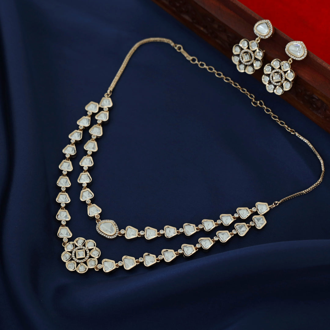Premium Asael 2 Layer Kundan Flower Neckpiece With Earring