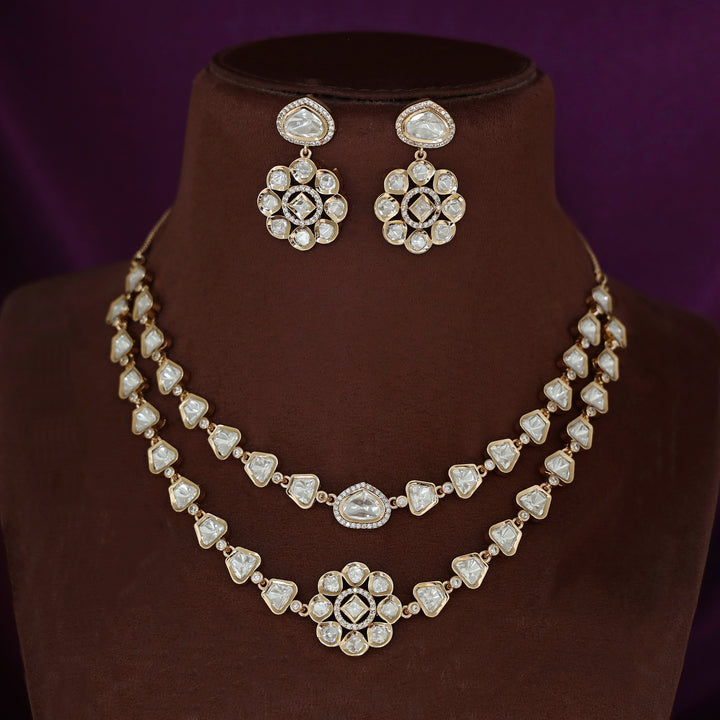 Premium Asael 2 Layer Kundan Flower Neckpiece With Earring