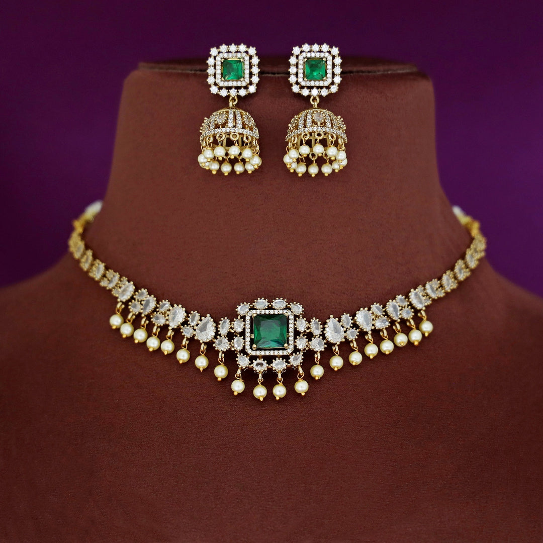 Sayara AD Stone Pearl Interchangeable Short Neckpiece With Earring