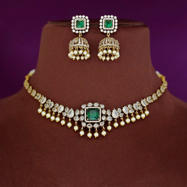 Sayara AD Stone Pearl Interchangeable Short Neckpiece With Earring