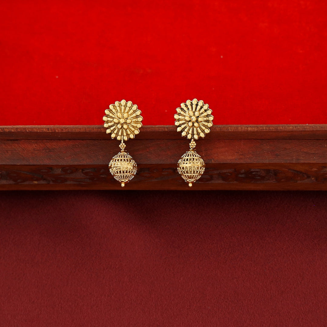 Pravika Layered Pearl Beaded Gold Ball Neckpiece With Earring