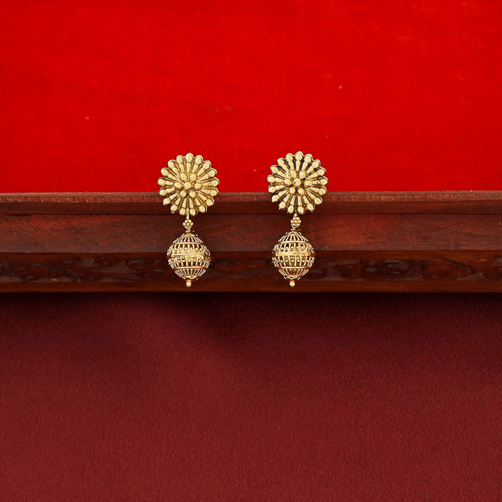 Pravika Layered Pearl Beaded Gold Ball Neckpiece With Earring