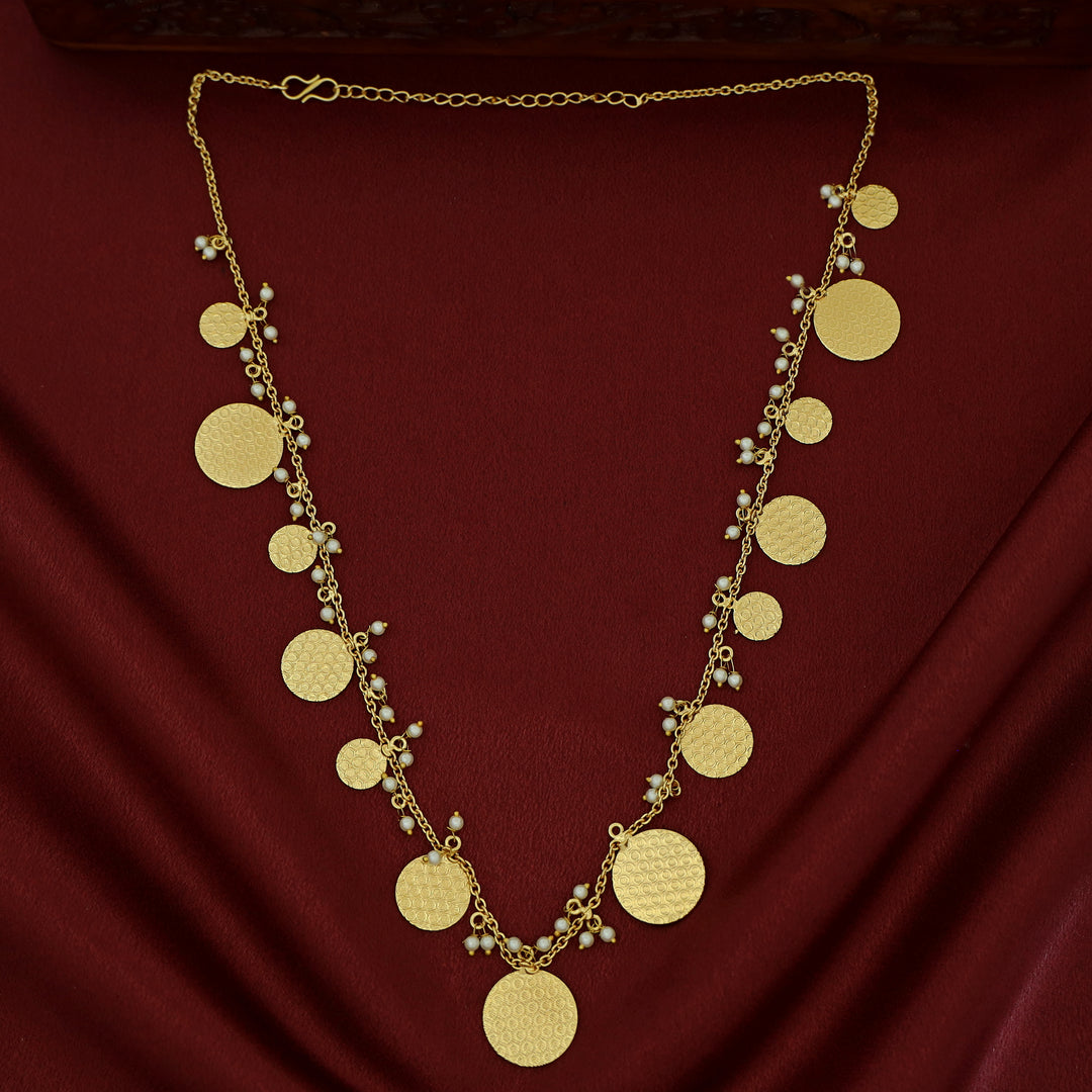 Uditi Golden Textured Circle Pearl Neckpiece