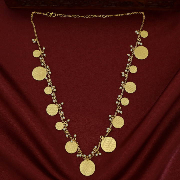 Uditi Golden Textured Circle Pearl Neckpiece