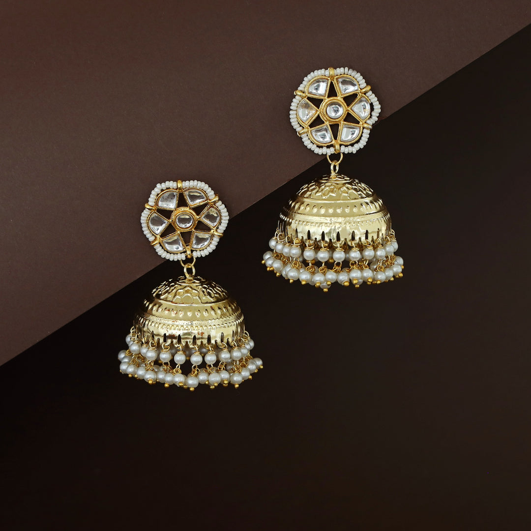 Aliza Floral Kundan Cluster Pearl Jhumka