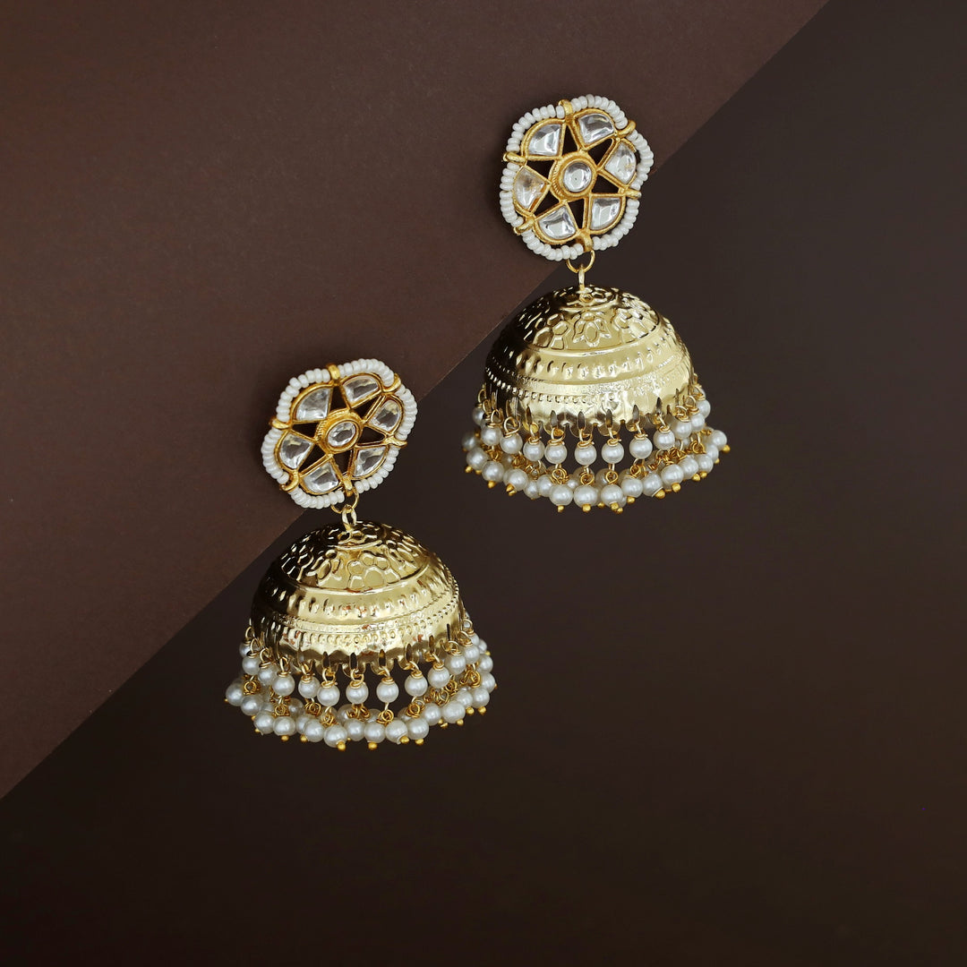 Aliza Floral Kundan Cluster Pearl Jhumka