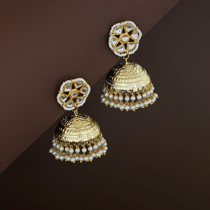 Aliza Floral Kundan Cluster Pearl Jhumka