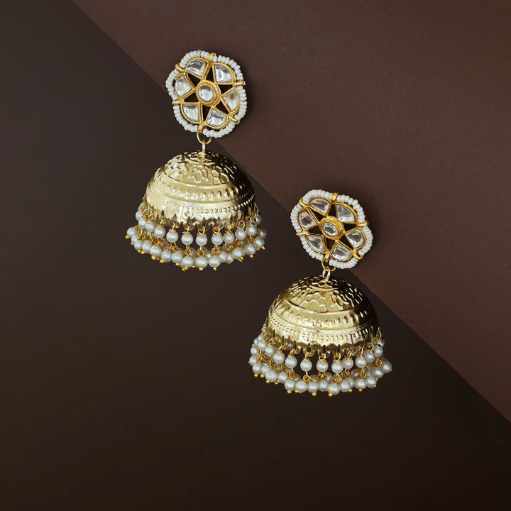 Aliza Floral Kundan Cluster Pearl Jhumka