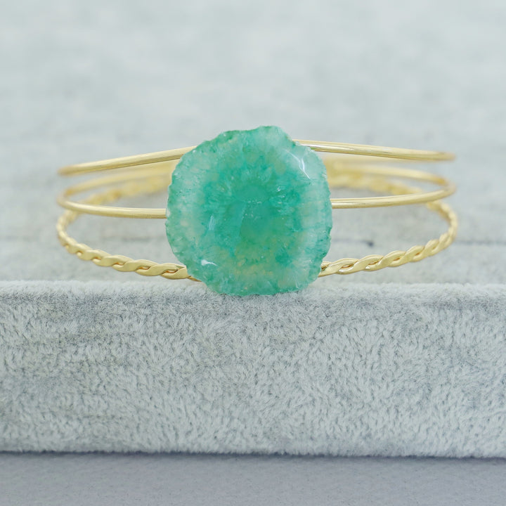 Golden 3 Layer Agate Stone Bangle