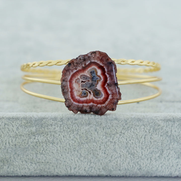 Golden 3 Layer Agate Stone Bangle