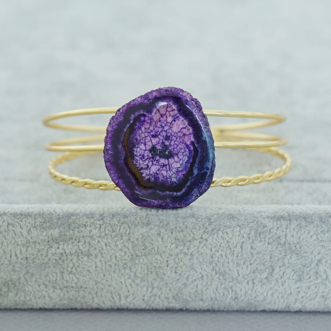 Golden 3 Layer Agate Stone Bangle