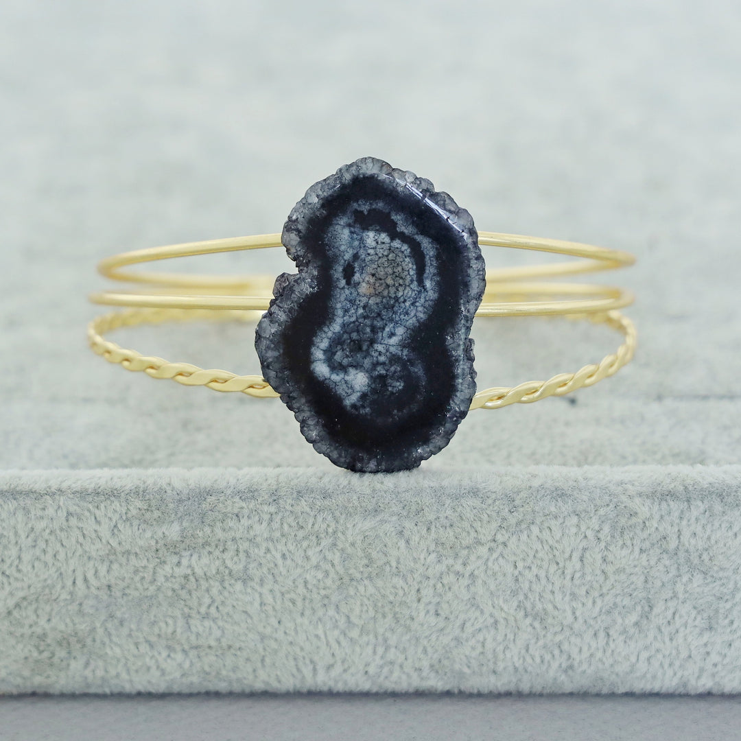 Golden 3 Layer Agate Stone Bangle