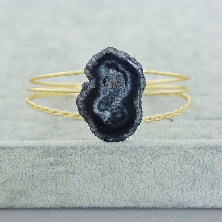 Golden 3 Layer Agate Stone Bangle