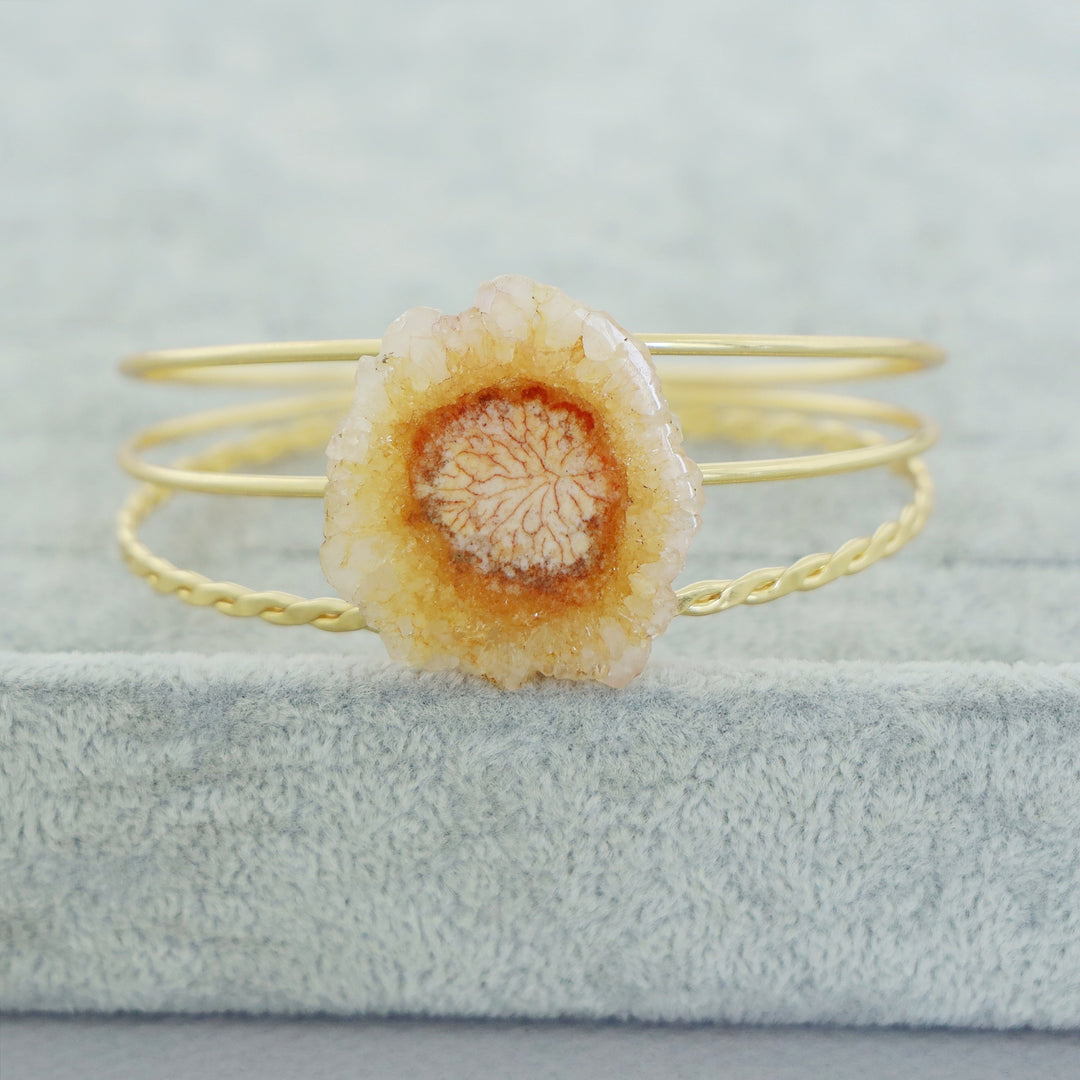 Golden 3 Layer Agate Stone Bangle