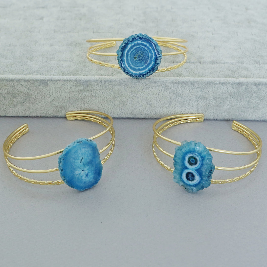 Golden 3 Layer Agate Stone Bangle
