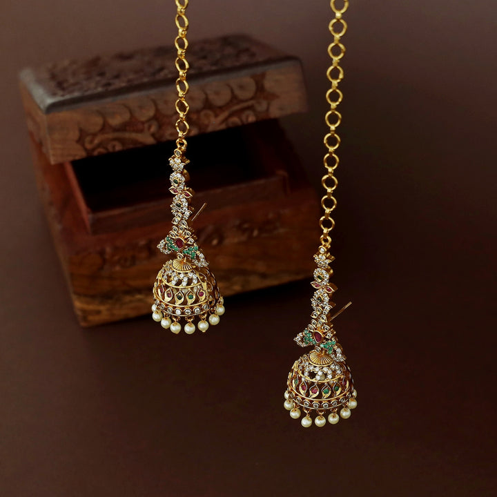 Darpita AD Stone Pearl Jhumka With Ear Chain