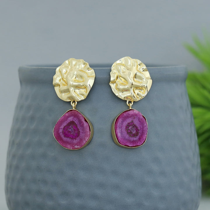 Golden Crushed Solar Agate Stone Earring