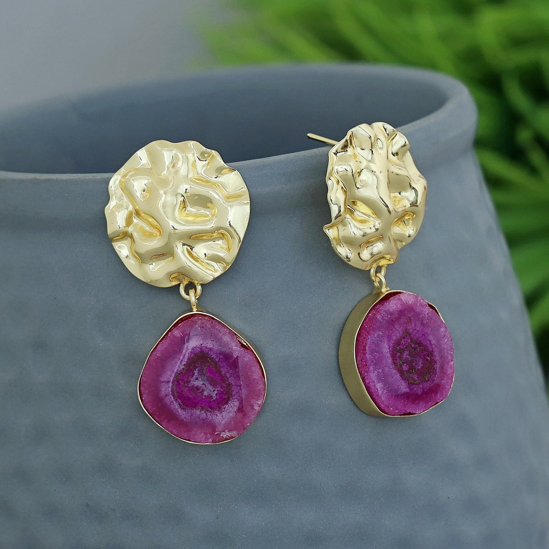 Golden Crushed Solar Agate Stone Earring