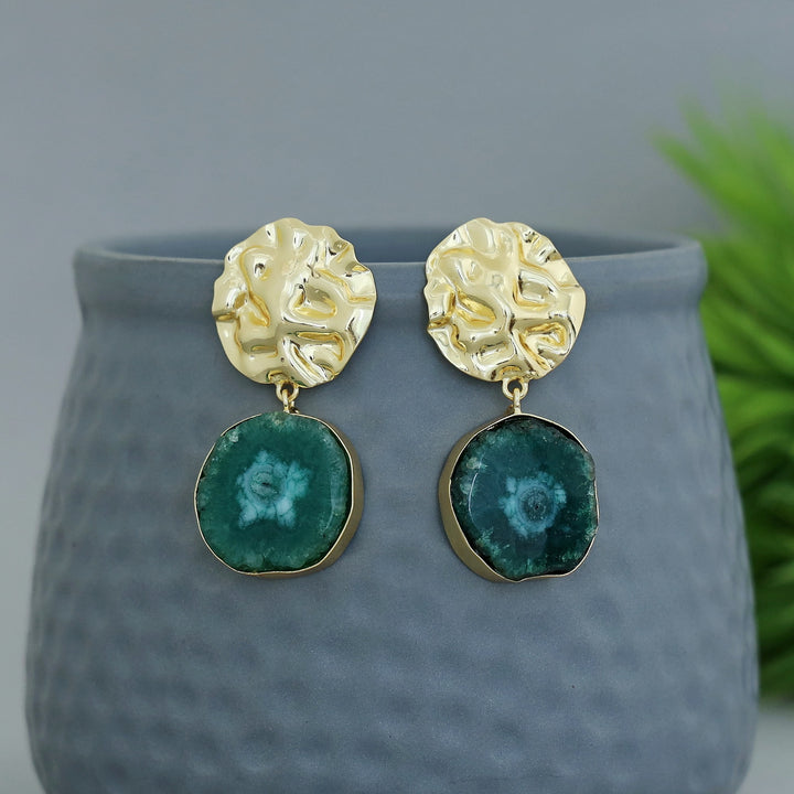 Golden Crushed Solar Agate Stone Earring