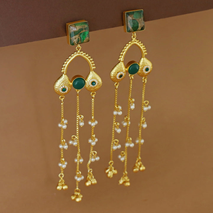 Tithi Golden Hanging Pearl Ghungroo Kashmiri Earring