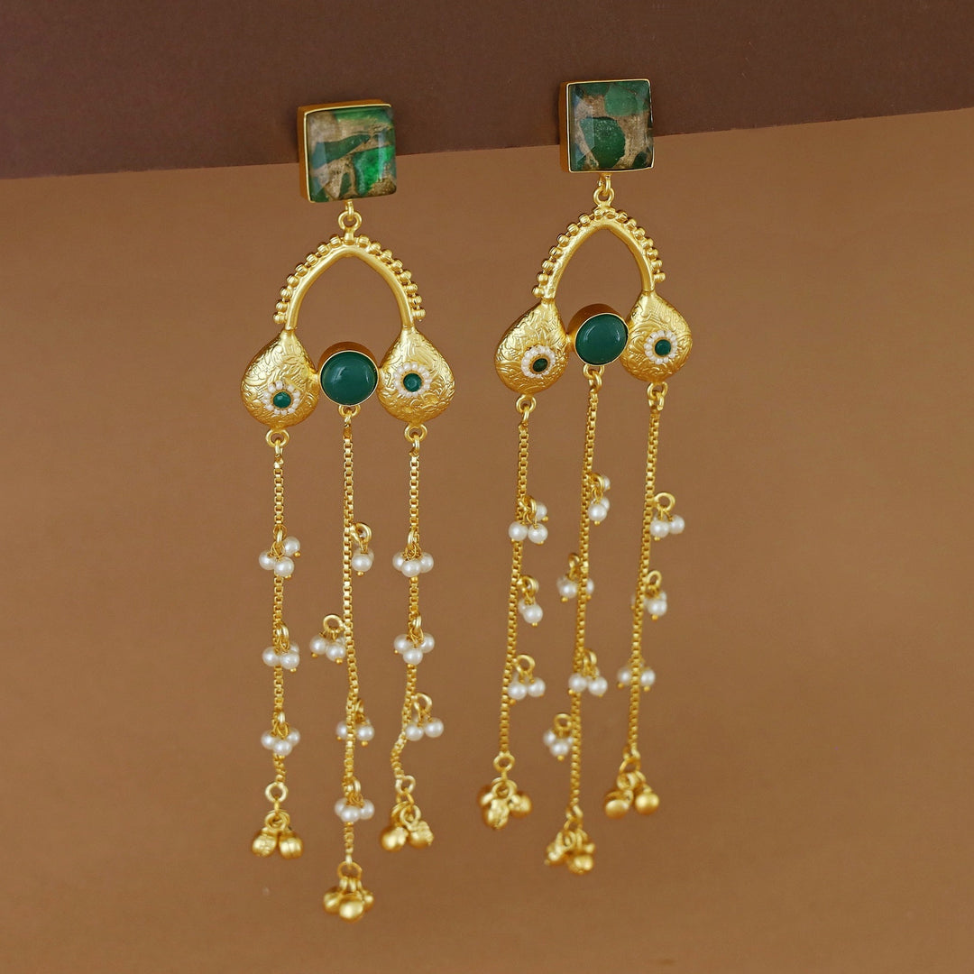 Tithi Golden Hanging Pearl Ghungroo Kashmiri Earring