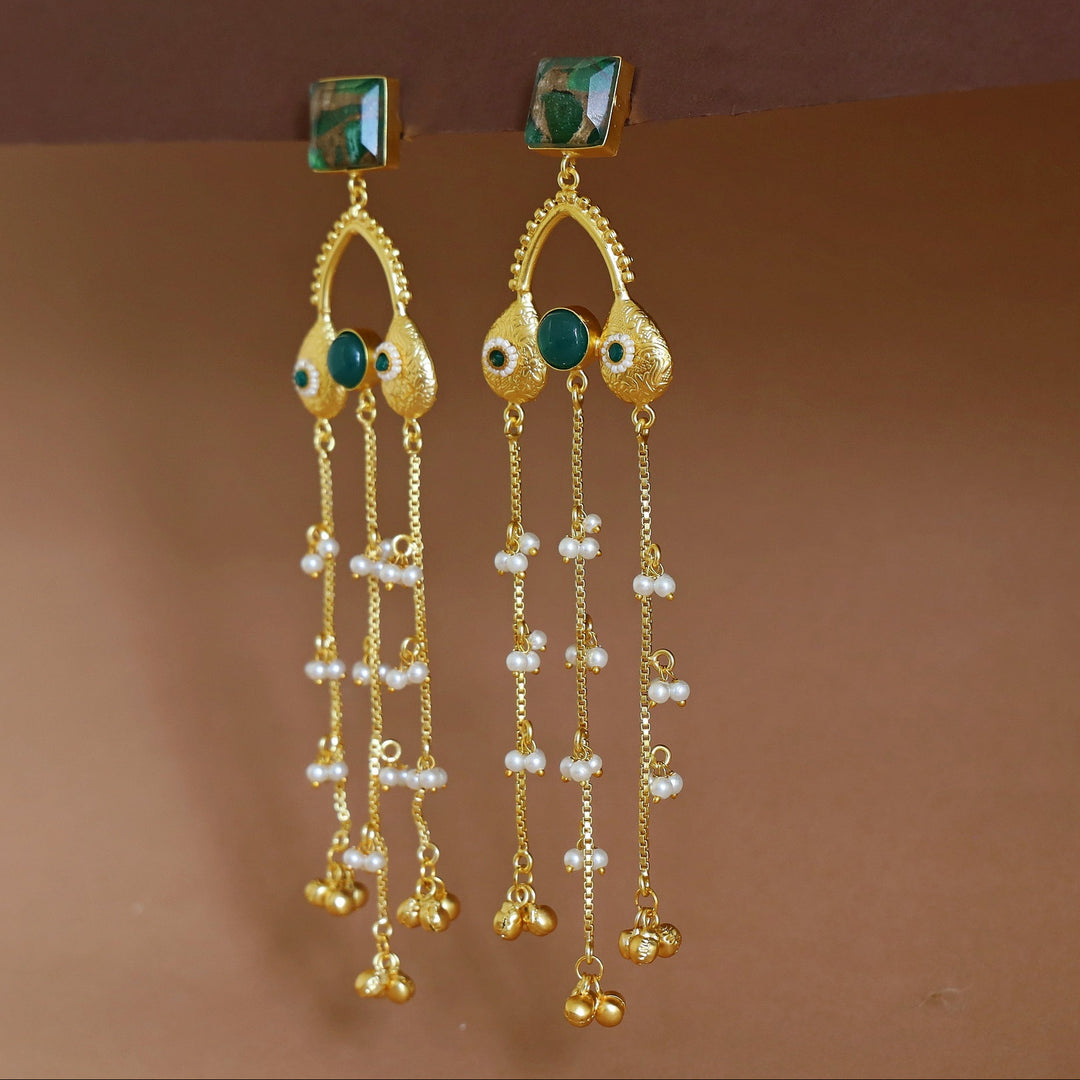 Tithi Golden Hanging Pearl Ghungroo Kashmiri Earring