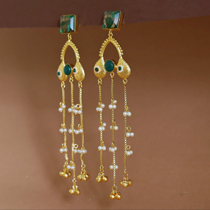Tithi Golden Hanging Pearl Ghungroo Kashmiri Earring