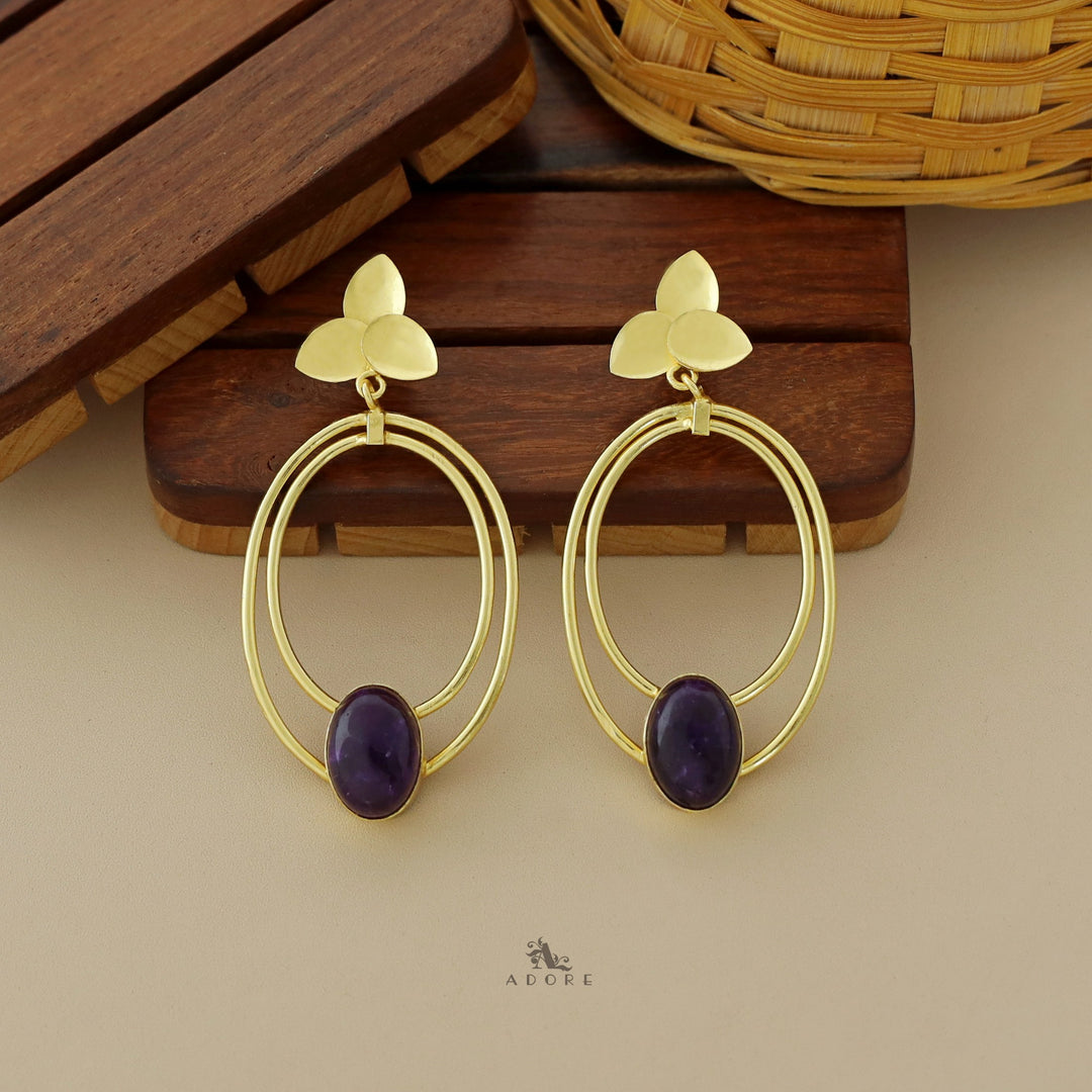 Ameya Tri Leaf Dual Oval Glossy Earring