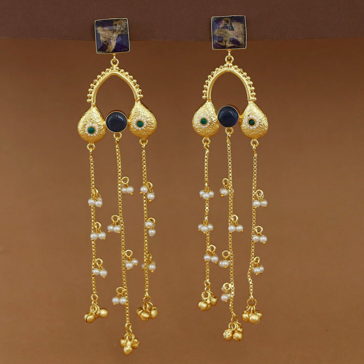 Tithi Golden Hanging Pearl Ghungroo Kashmiri Earring