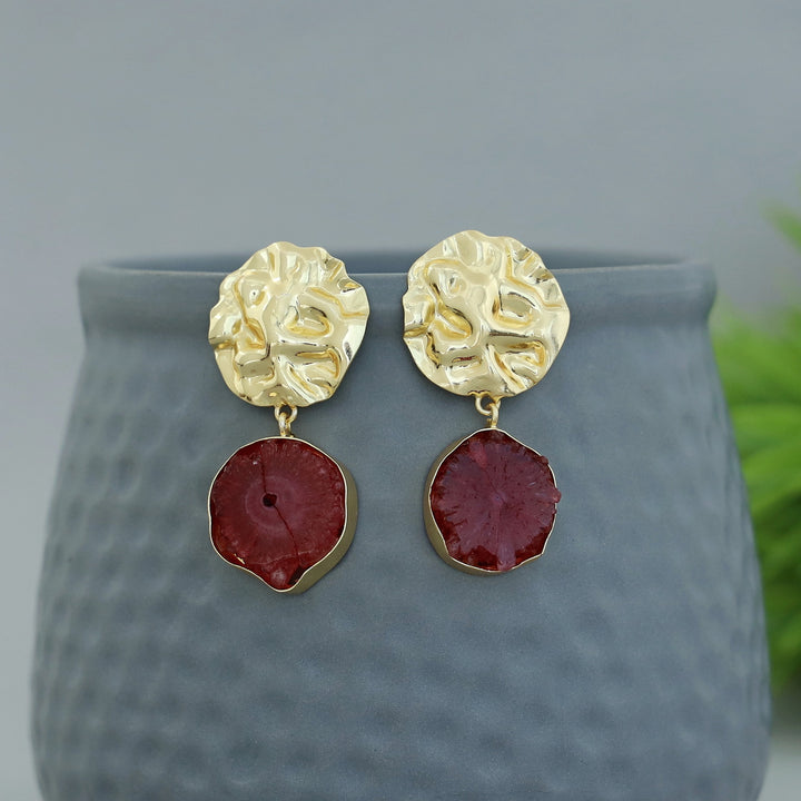 Golden Crushed Solar Agate Stone Earring