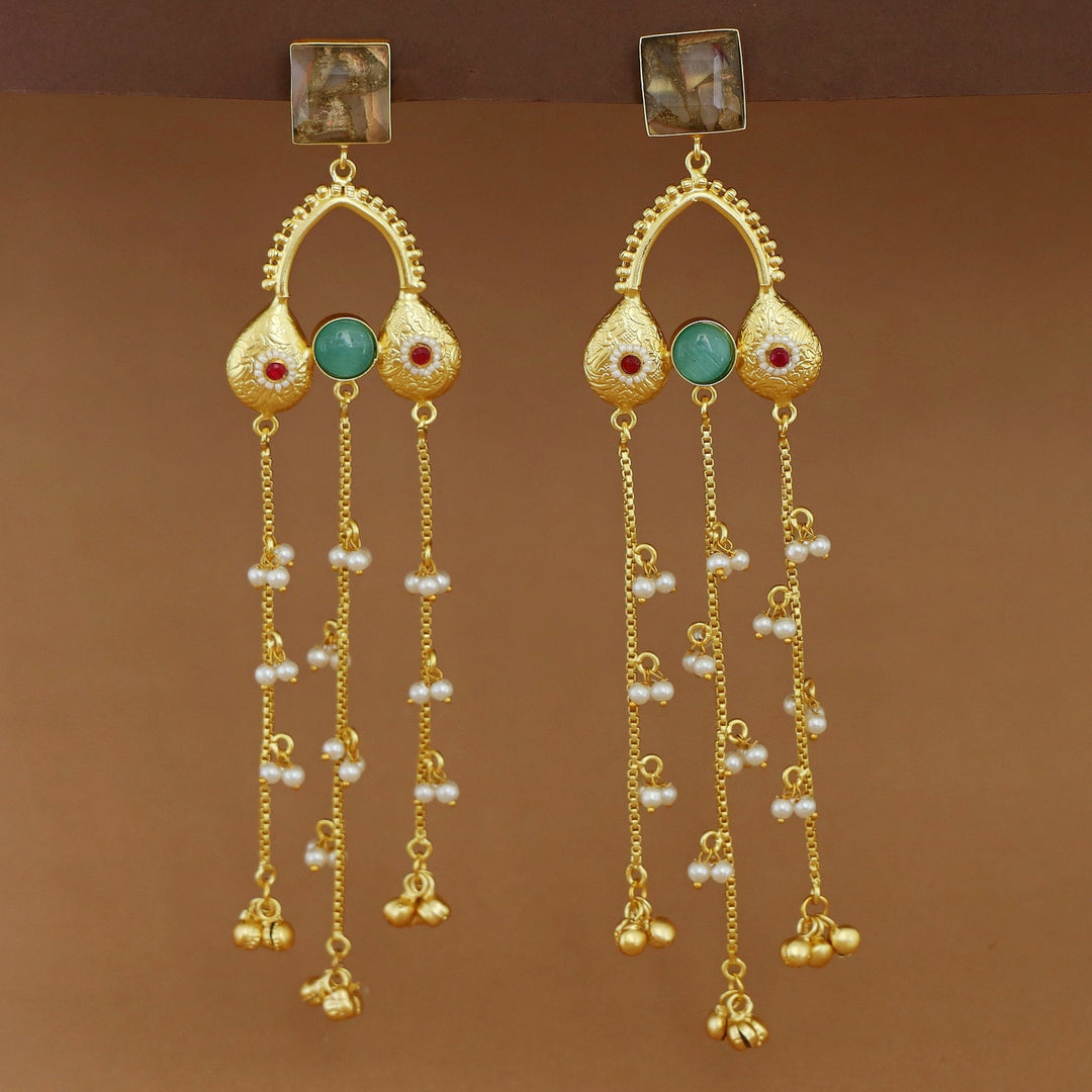 Tithi Golden Hanging Pearl Ghungroo Kashmiri Earring