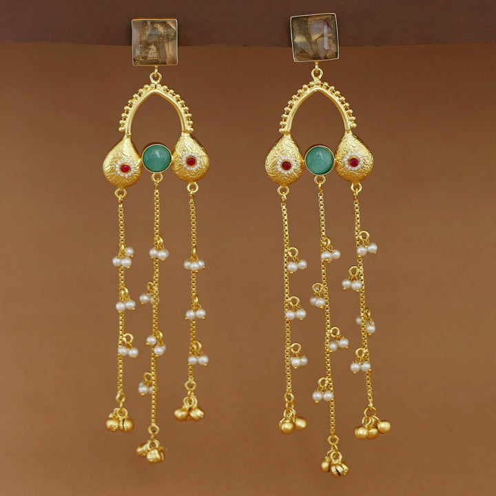 Tithi Golden Hanging Pearl Ghungroo Kashmiri Earring