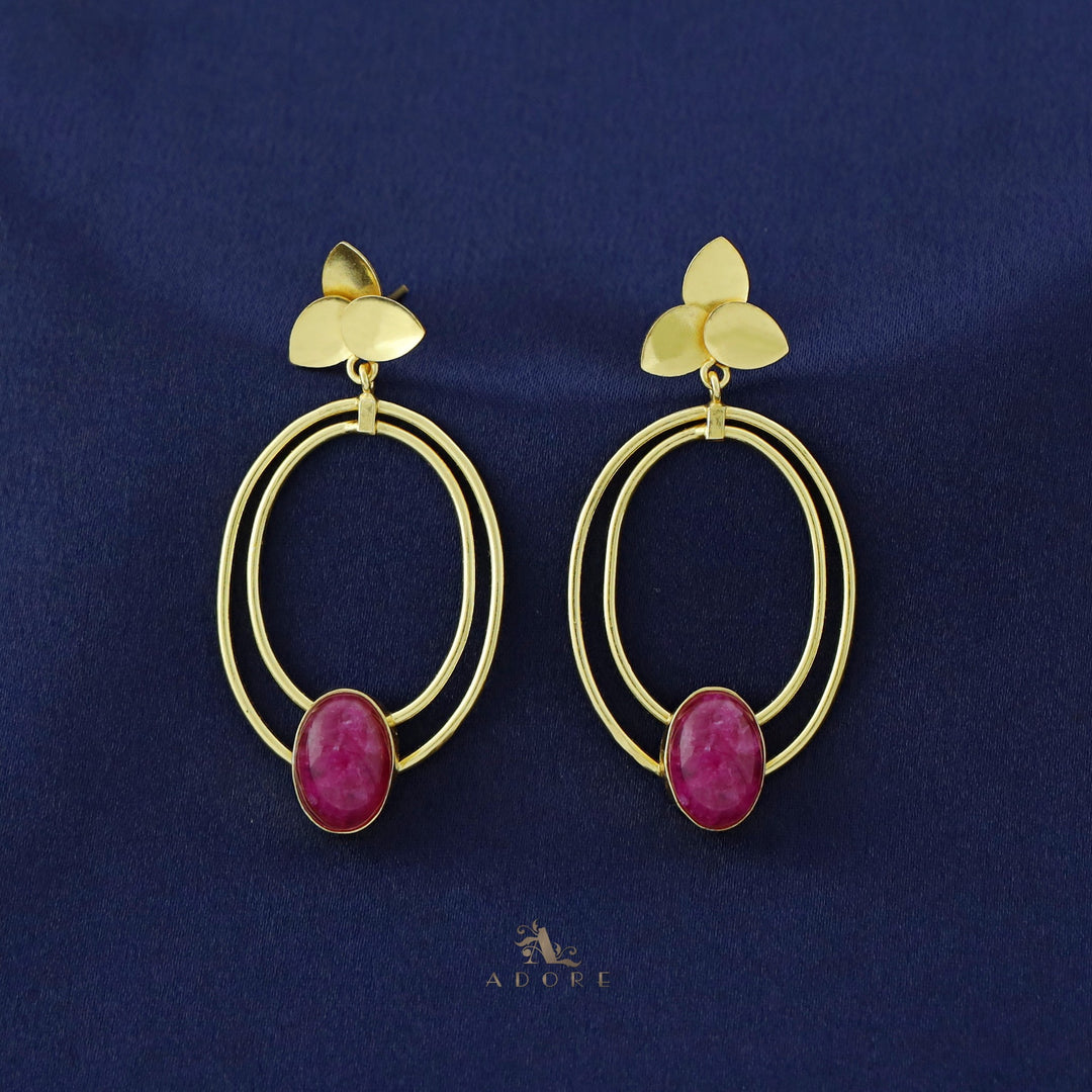 Ameya Tri Leaf Dual Oval Glossy Earring