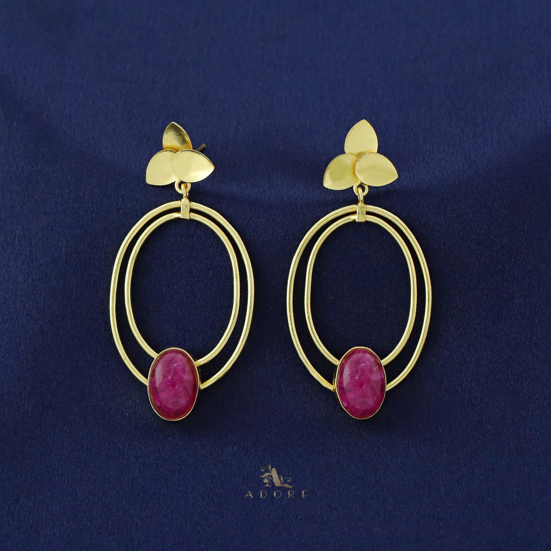 Ameya Tri Leaf Dual Oval Glossy Earring