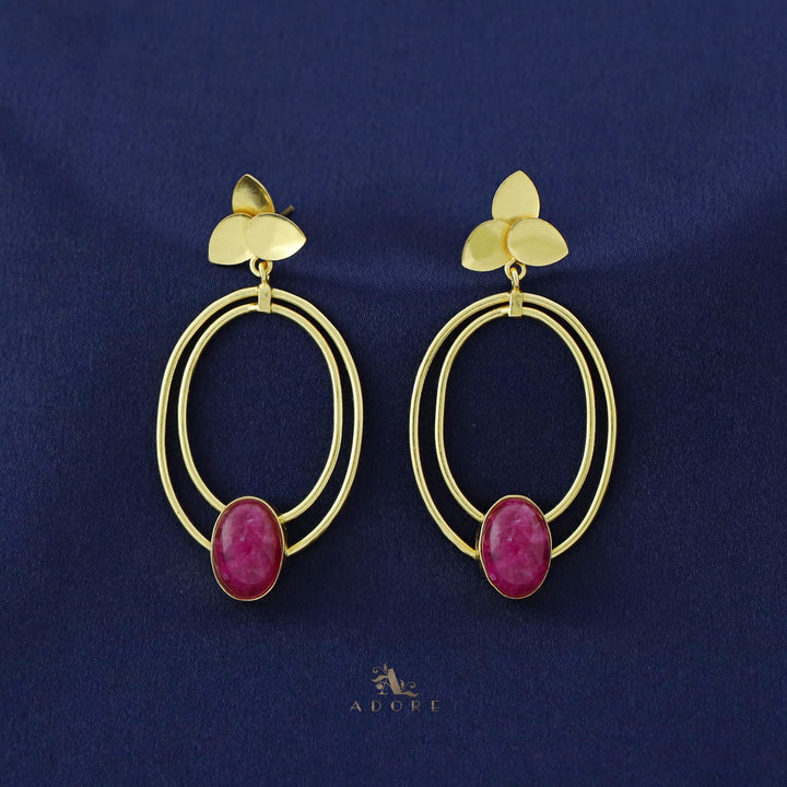 Ameya Tri Leaf Dual Oval Glossy Earring