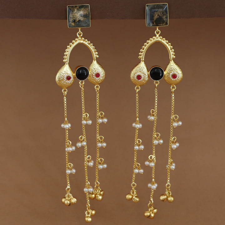Tithi Golden Hanging Pearl Ghungroo Kashmiri Earring