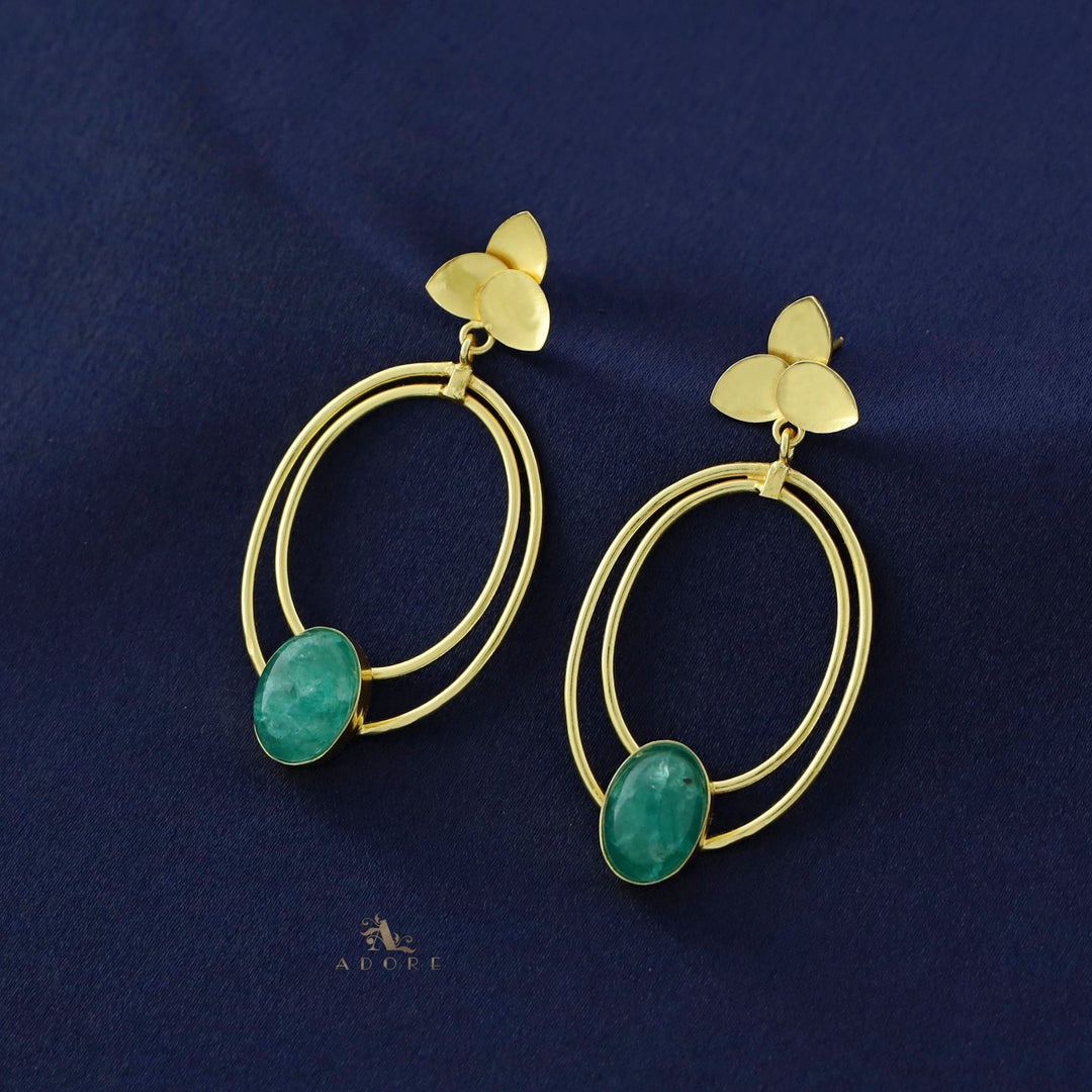 Ameya Tri Leaf Dual Oval Glossy Earring