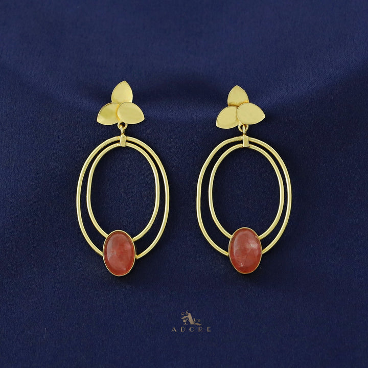 Ameya Tri Leaf Dual Oval Glossy Earring