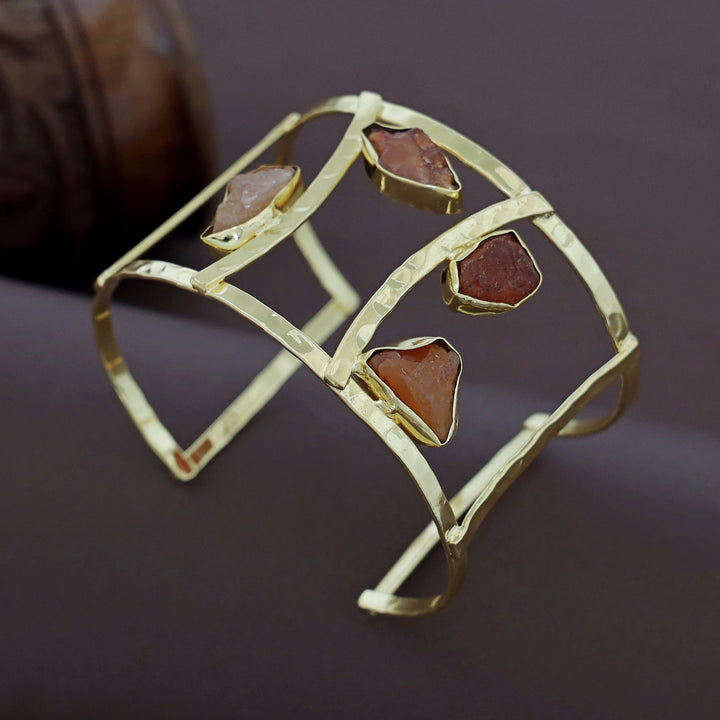 Connie Golden Hammered 2 Layer Raw Stone Bangle