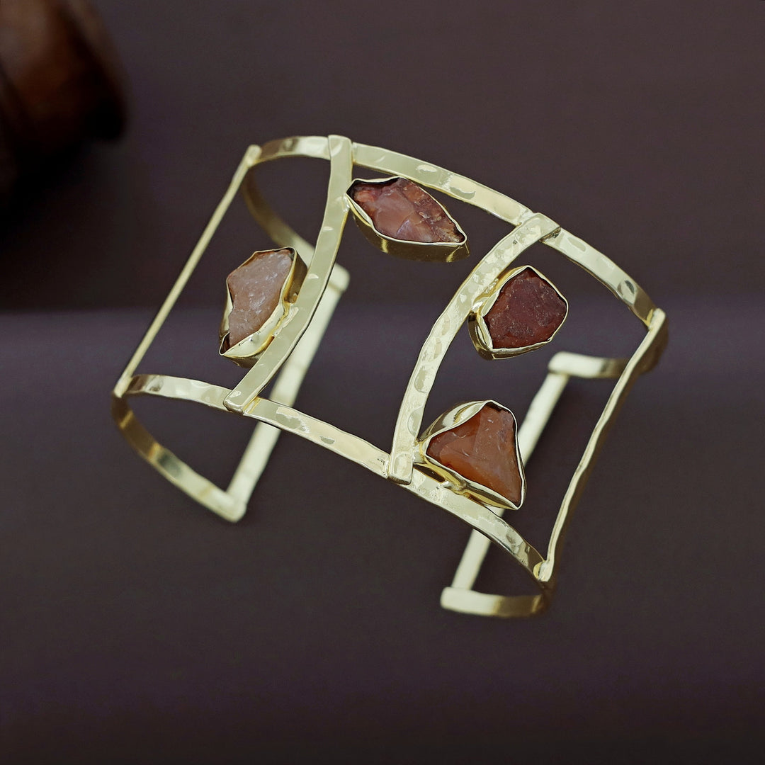 Connie Golden Hammered 2 Layer Raw Stone Bangle