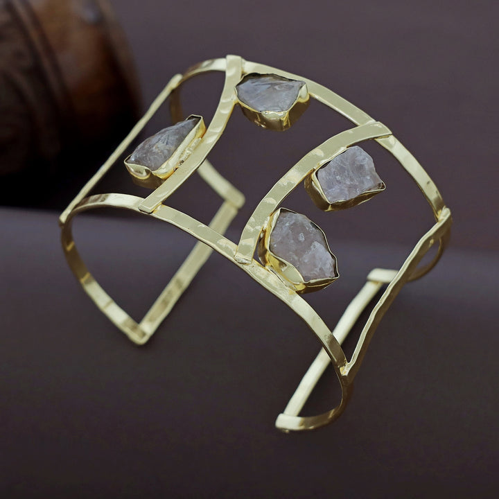 Connie Golden Hammered 2 Layer Raw Stone Bangle