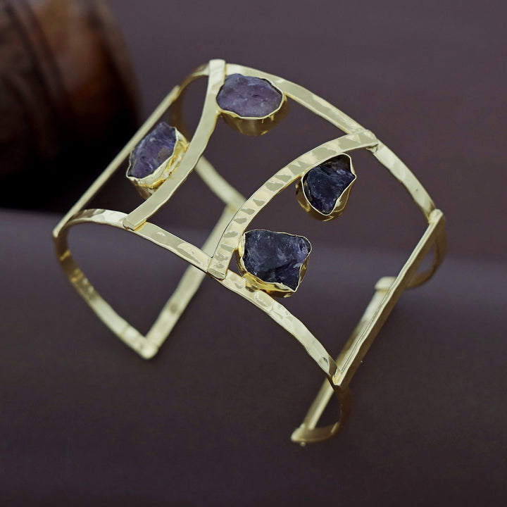 Connie Golden Hammered 2 Layer Raw Stone Bangle