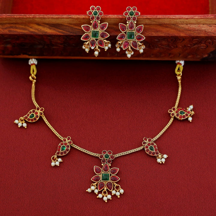 Aradhana Mango Pearl Short Neckpiece With Earring