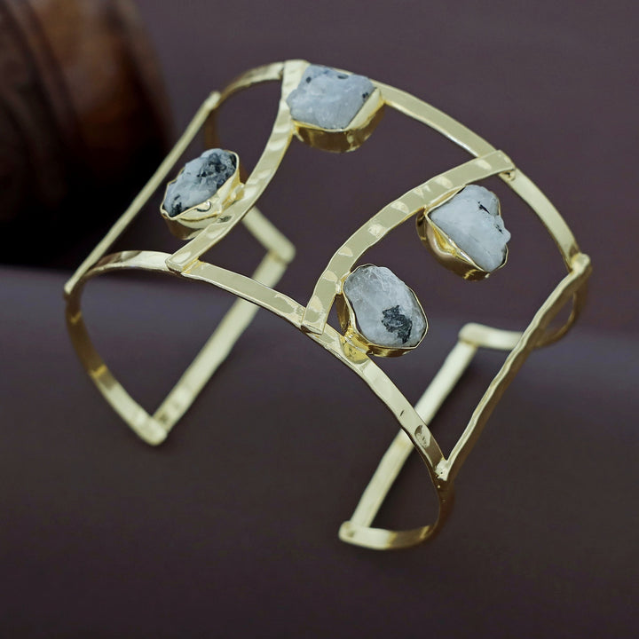 Connie Golden Hammered 2 Layer Raw Stone Bangle