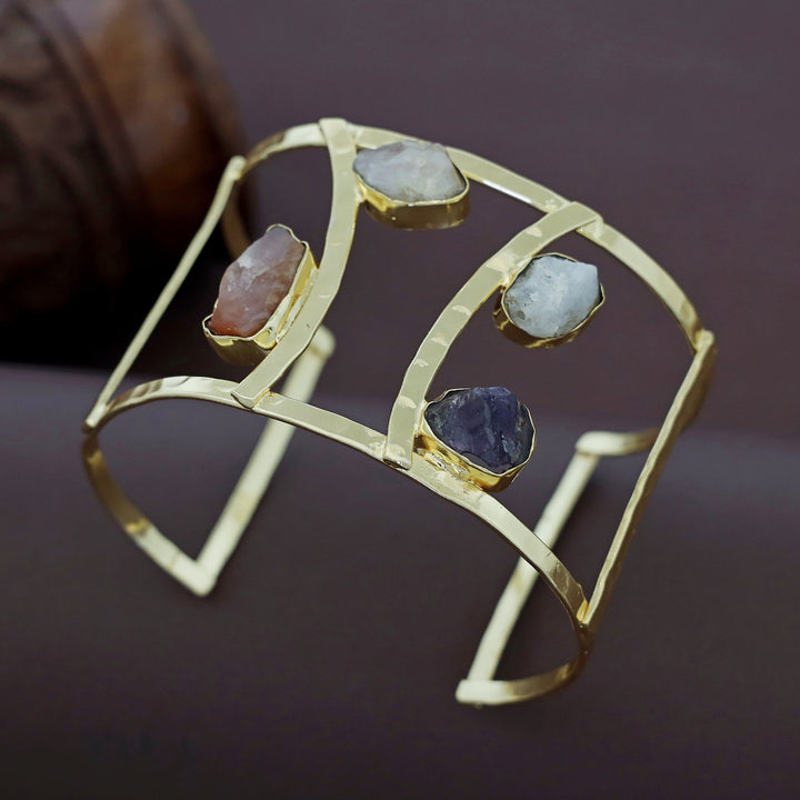 Connie Golden Hammered 2 Layer Raw Stone Bangle