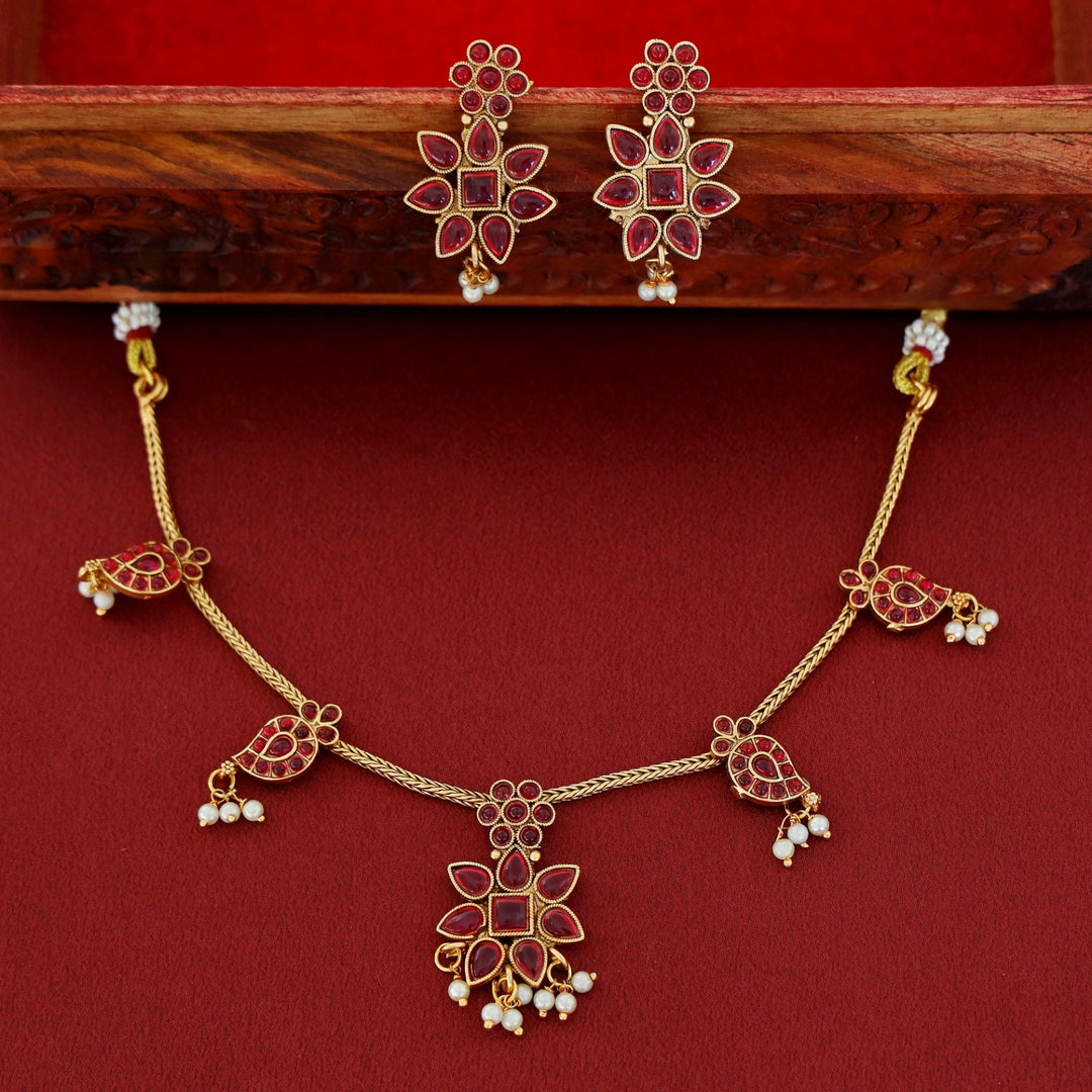Aradhana Mango Pearl Short Neckpiece With Earring